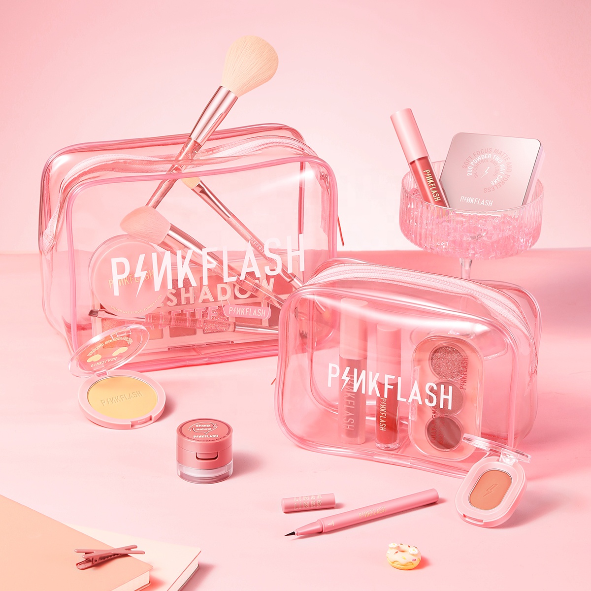 Pinkflash PF-T02 на высоком каблуке; Модные прозрачные женские прозрачные босоножки из ПВХ косметички ярко-розовые косметические сумки
