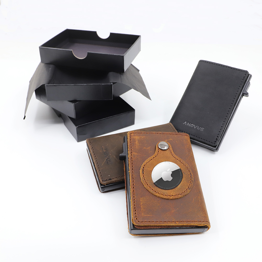 Amazon hot sale RFID Cardholder PU Leather Men Wallet Minimalist Aluminum Card Package Pop Up Card Holder New 2021