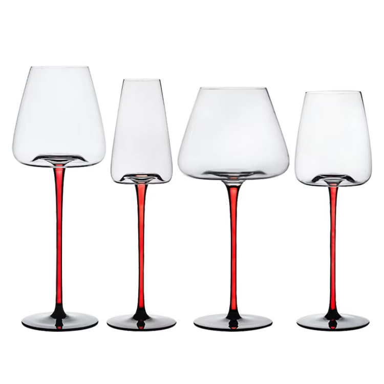 Fashion Clear Red And Black High Cup Champagne Glasses Wedding Goblets Drinking Custom Wine Glass With Logo Goblet