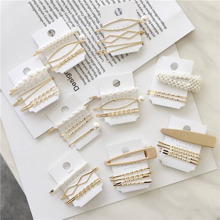 Korean Style Vintage Ladies Girls Hair Accessory Set Newest Design Custom Girls Metal Alloy Hair Clips Gold Pearl Hairpins Set