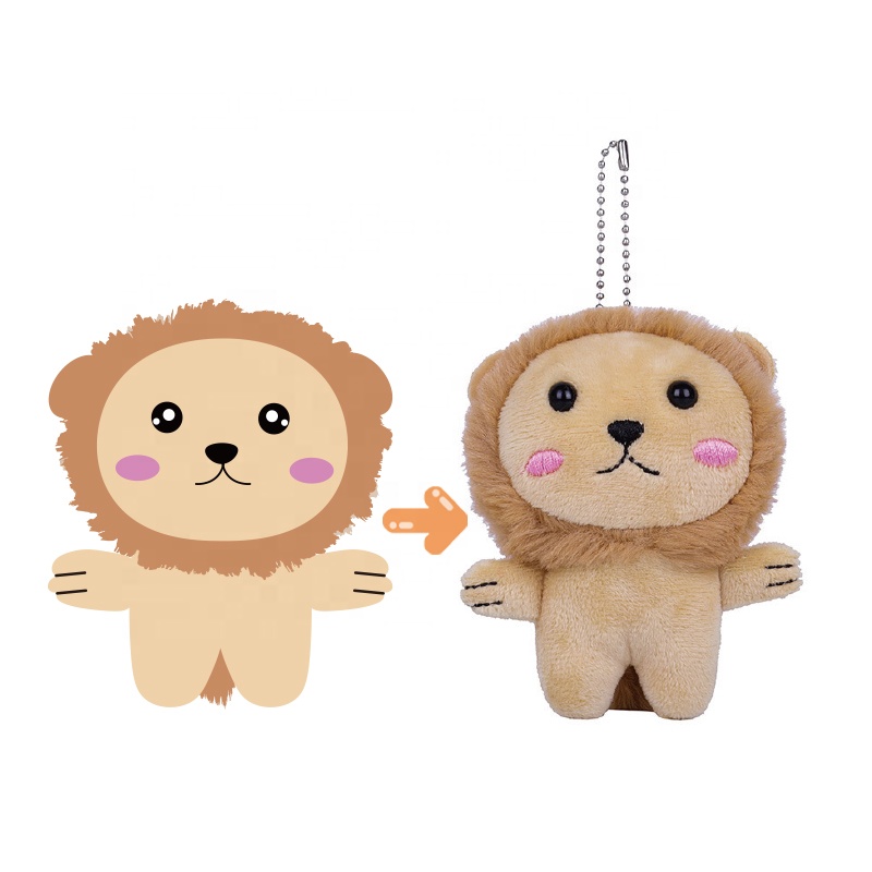 custom Fluffy Cute 3D Cartoon Furry Animal Design Soft Warm Fun Mini key chaine plush keychain custom lion soft keychain toy