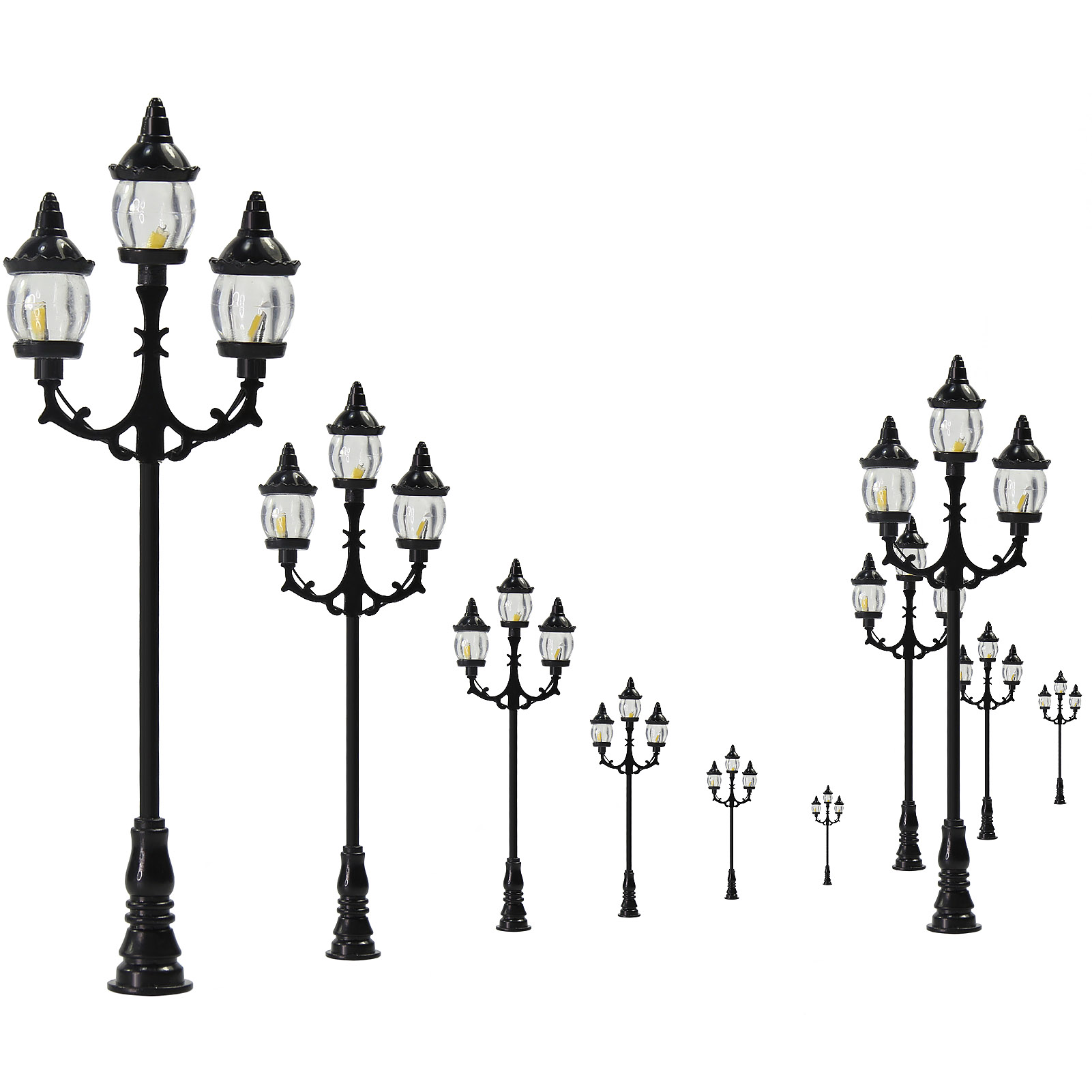LFT19OOWM 10pcs Model Trains OO HO Scale 1:75 Warm White LEDs Three-heads Lamps Street Light