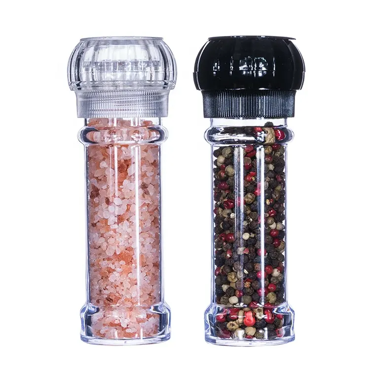 Kitchen Seasoning Plastic Salt and Pepper Grinders Clear Shaker Manual Spice Mill for packaging bottle jar