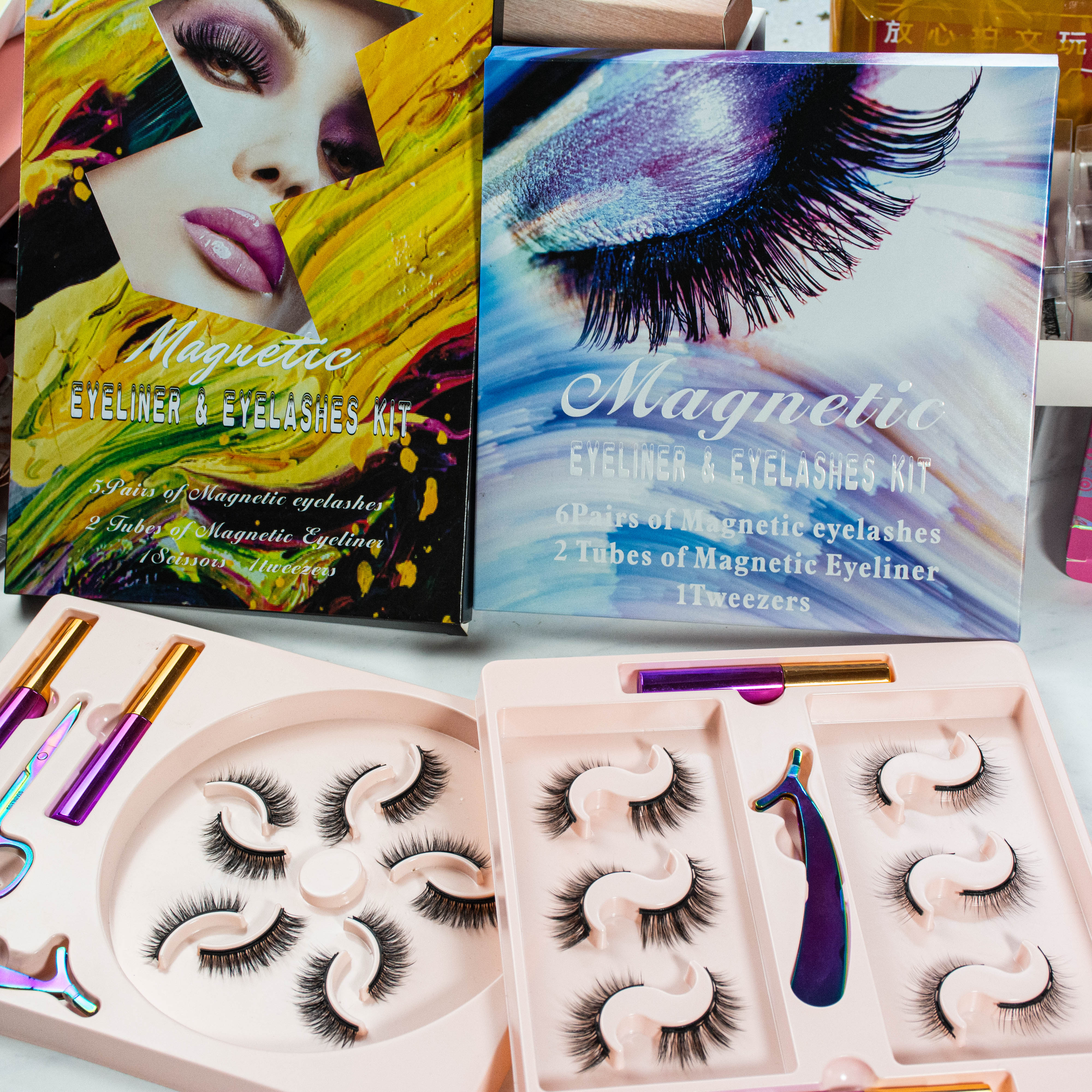 New arrival magnetic false eyelashes 3D 5 pair magnetic eyeliner with eyelashes applicator wholesale magnetic eyelashes