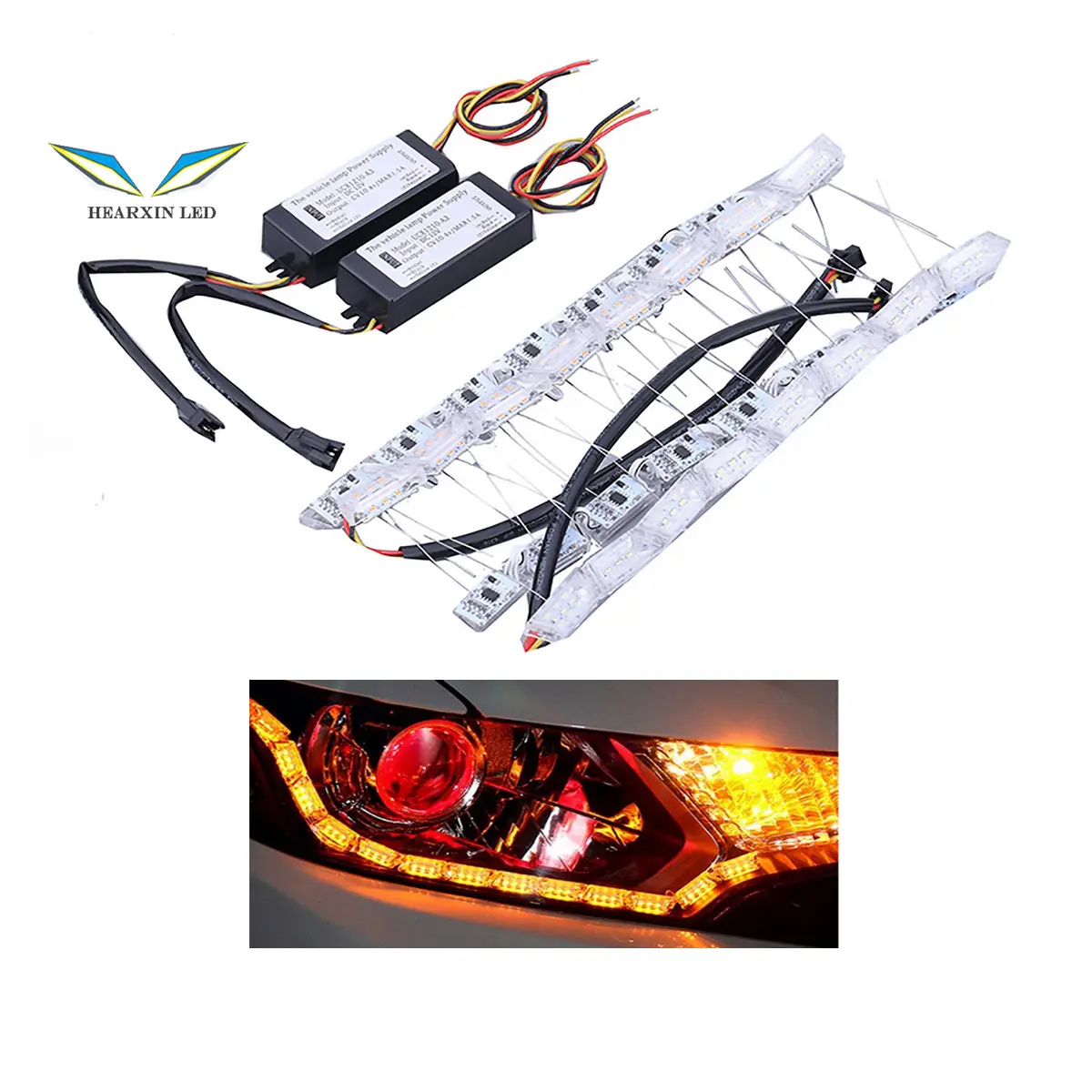 Crystal white + yellow Flexible LED Strip Light DRL Daytime Running Light Waterproof Sequential Flow Headlight Corner