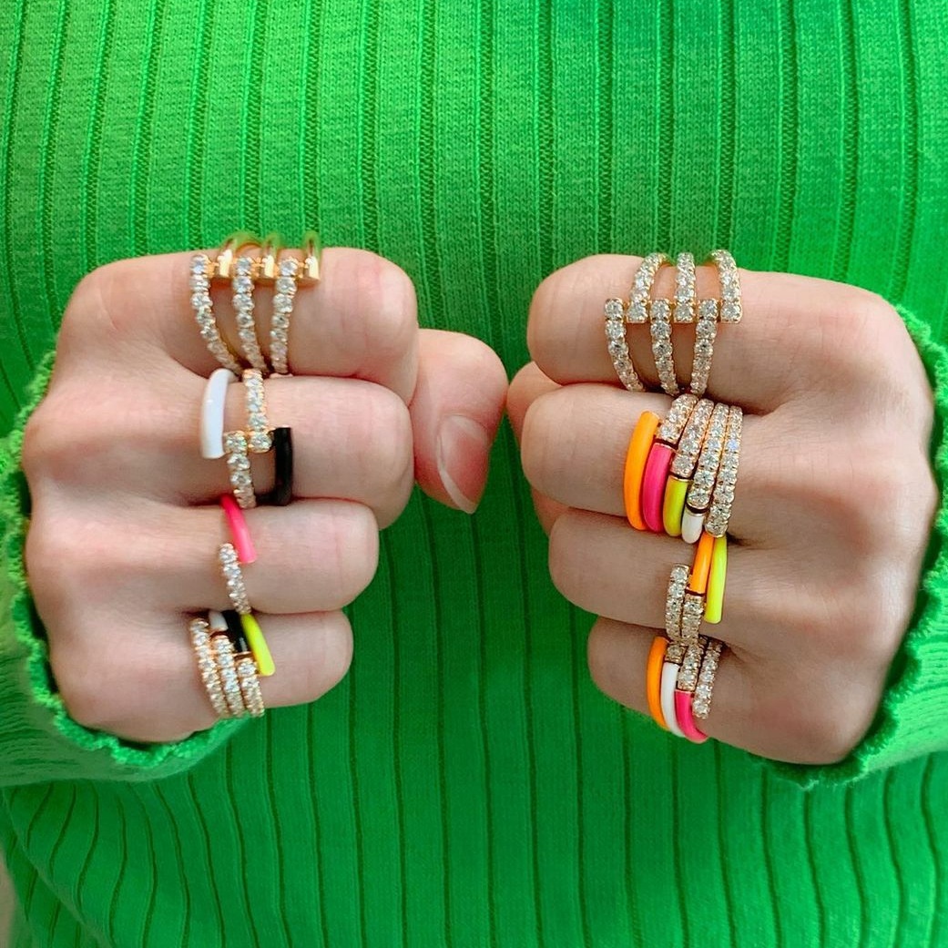 Hot-selling new style popular women shiny zircon gold opening adjustable rings simple multi-color drop oil index finger ring