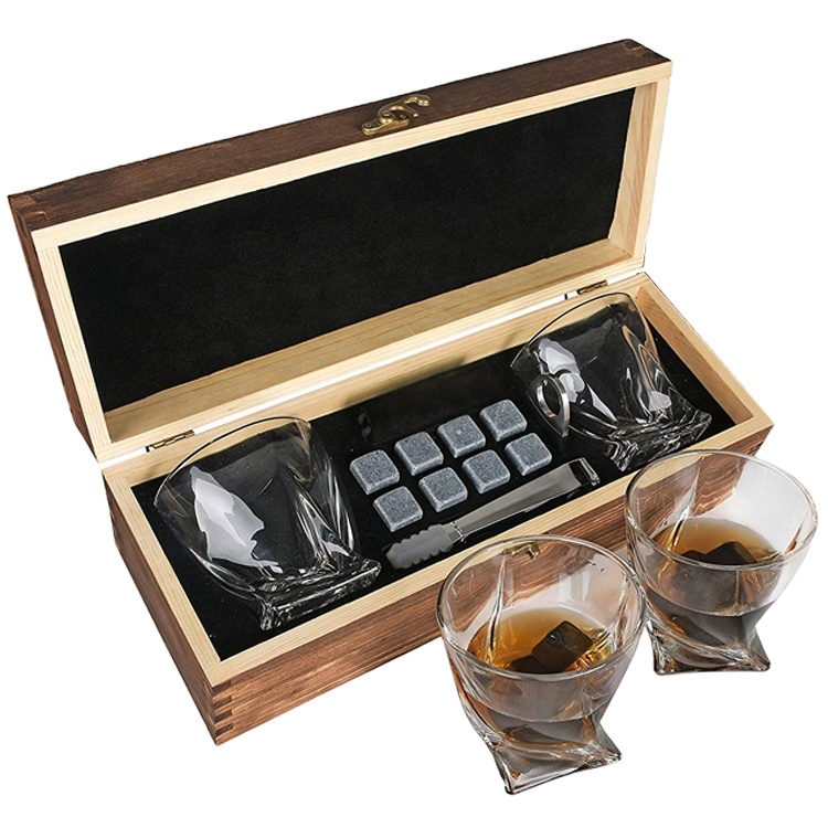 Manufacturer Whiskey Glass Gift Set, Rocks Chilling Stones с 2 Bourbon Glasses и Ice Tong, glassware в Wooden Gift Box