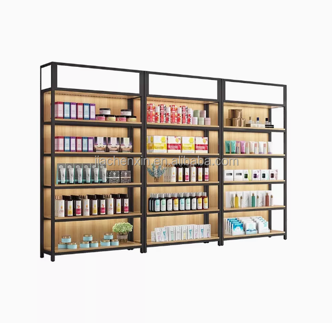 High-quality Wood metal Perfume Shop Display Shelf cosmetics Shop rack Interior Design Cosmetic Display Showcase