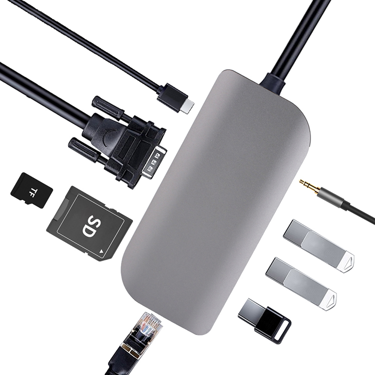 Новый стиль 9 в 1 USB Type-C-Type C PD HDMI 3,5 мм аудио Ethernet сетевой адаптер SD TF картридер USB концентратор для ноутбука