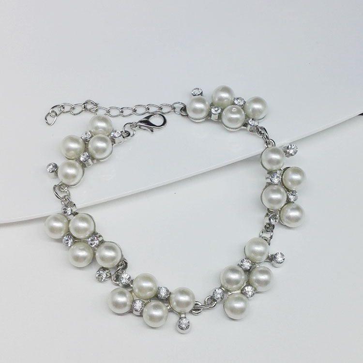 Fashion Korean Luxury Pearl Diamond Bracelet Flash Diamond Gold Silver Plated Natural Pearl Bracelet for women
