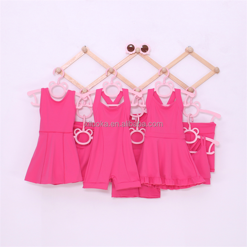 Hot Pink Cute Baby Girls Yoga Jumpsuit Soft&Quick Dry Sportswear Customized Kids Dance Training Running Clothes