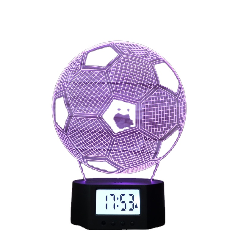 Most popular Food ball soccer shape 3D led alarm clock Lamp 3D Acrylic night Light best gift