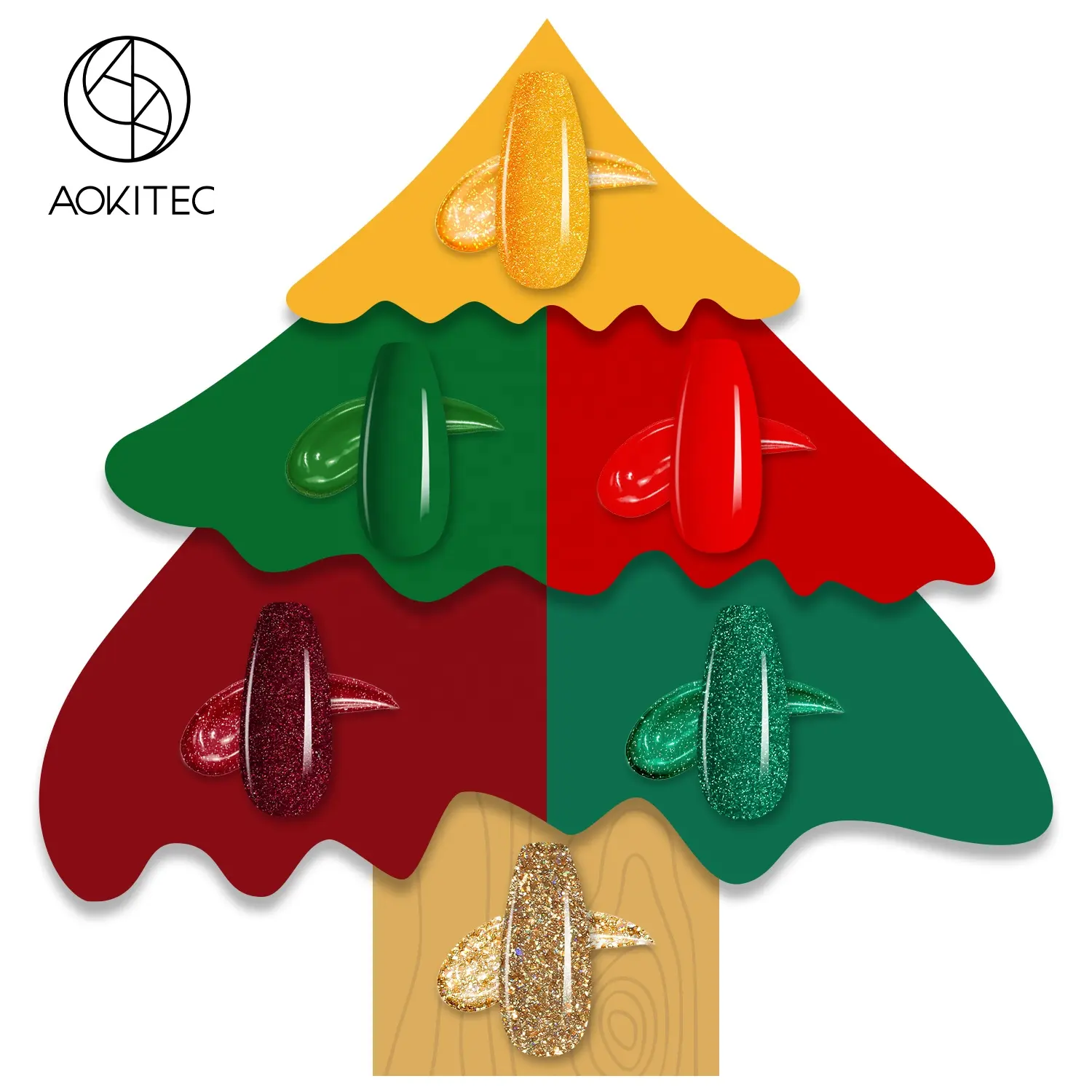 Aokitec Christmas lamp curing water base soak off poly gel glitter color kit set gelpolish nail polish uv gel