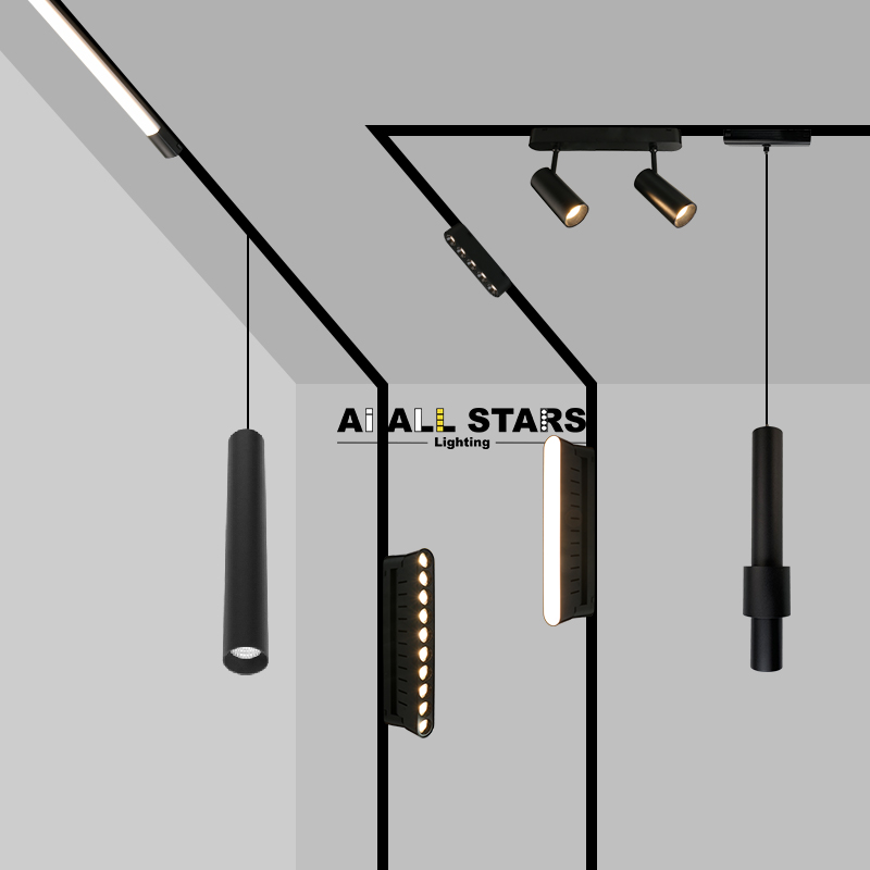 Ultra Slim Magnet Track Rail 48V Surface Mounted Ultra Thin Magnetic Spot Light Adjustable Spotlights LED Track Lights System