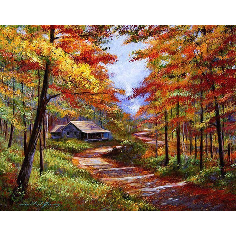 DIY Digital Oil Painting Hand-painted Landscape Painting Acrylic Paint Manual Digital Painting Wild Autumn Scenery