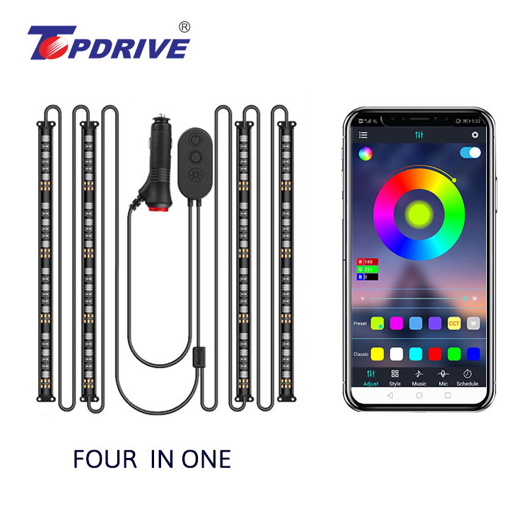 Верхним приводом "topdrive" Голосовое управление Bluetooth APP RGB декоративные светодиодные огни для салона автомобиля свет прокладки СИД цветная (RGB) светодиодная атмосферная свет 18SMD