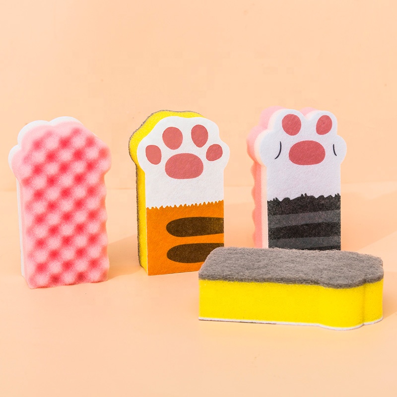Wholesale Cute Cat Paw Shape Non-Scratch Kitchen Dishwashing Scrub Sponges