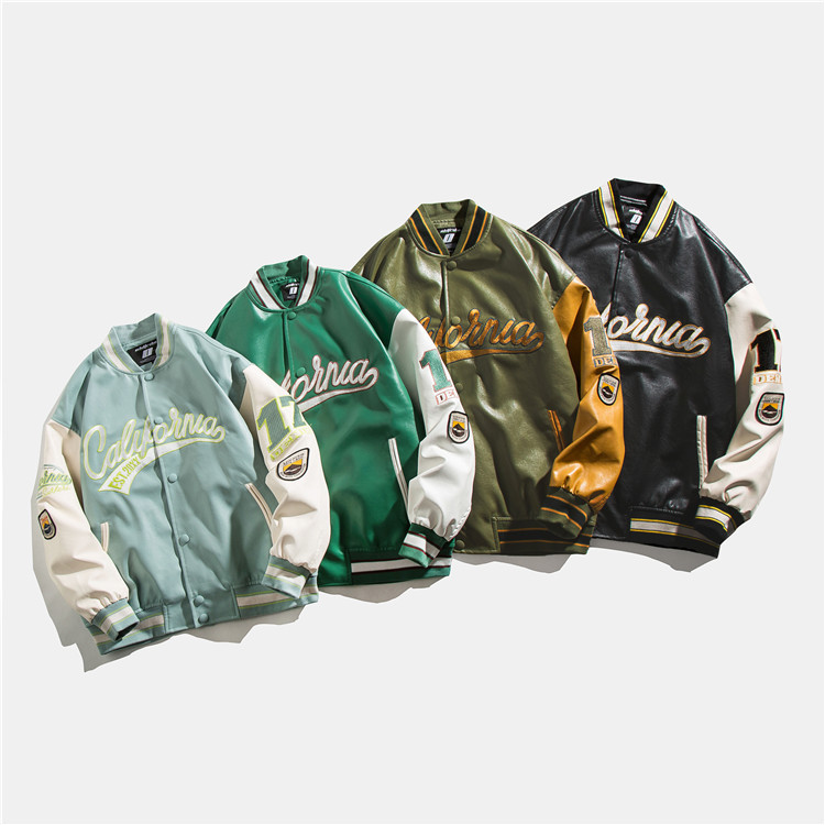 MJ2017 2021 Autumn New Arrivals Patchwork PU Leather Jackets Varsity Jacket Man Jacket