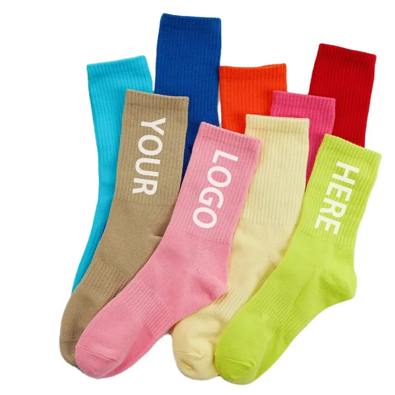 Funny designer fashion jacquard brand crew tube cotton custom socks logo sports for women