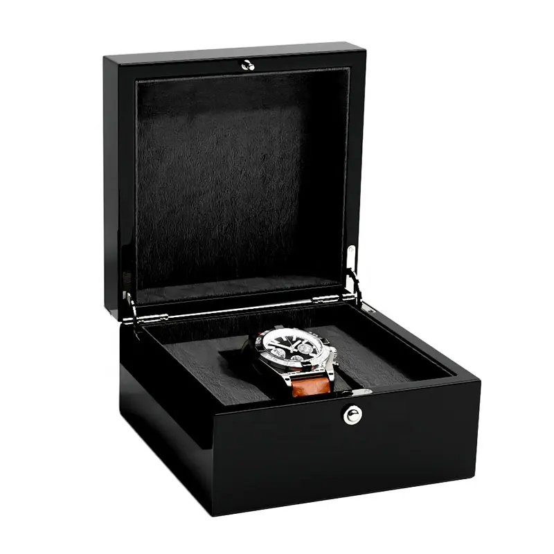in stock empty single high glossy lacquered jewelry black watch wood box for gift jewelry ring necklaces earring bracelets