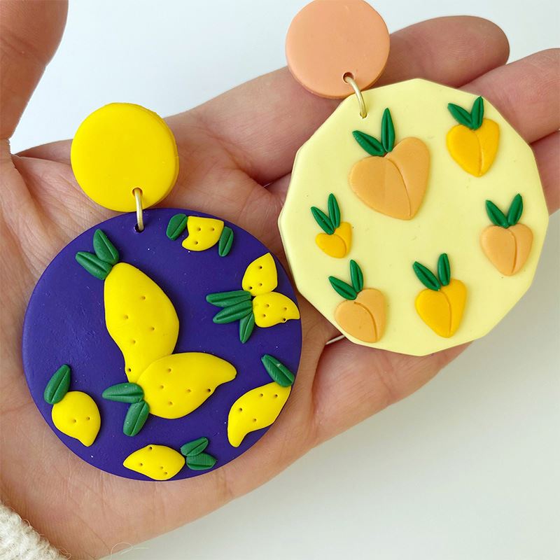 Fruit Cactus Soft Pottery Hoop Earrings Colorful Cute Peach Pear Clay Hoop Earrings Fashion Drop Earrings Amazon Ins
