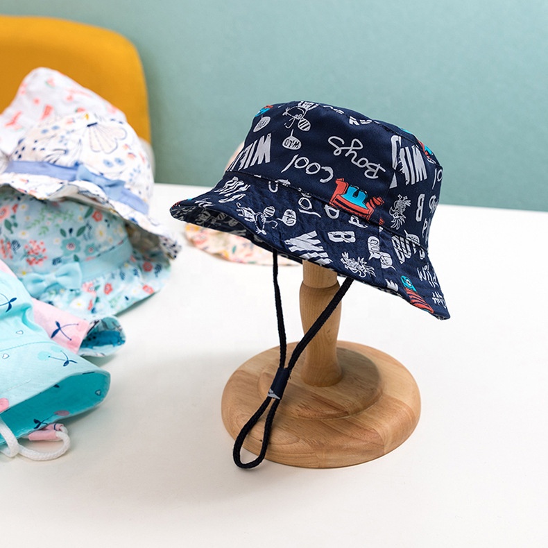 Unisex 2021 Girls Boys Kids OEM Flowers Cherry Watermelon Printing Bucket Hat Custom Size Children Bucket Hat For Babys