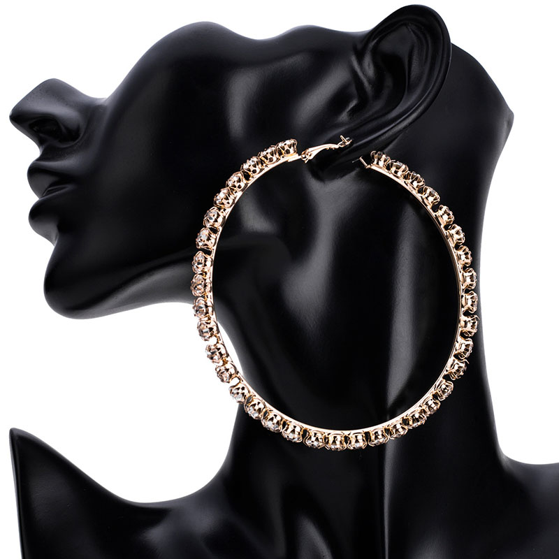 Fashion Punk Luxury Diamond Claw Chain Hoop Cuff Earrings Big Circle Shiny Crystal Hoop Earrings Rhinestone Hoop Earrings