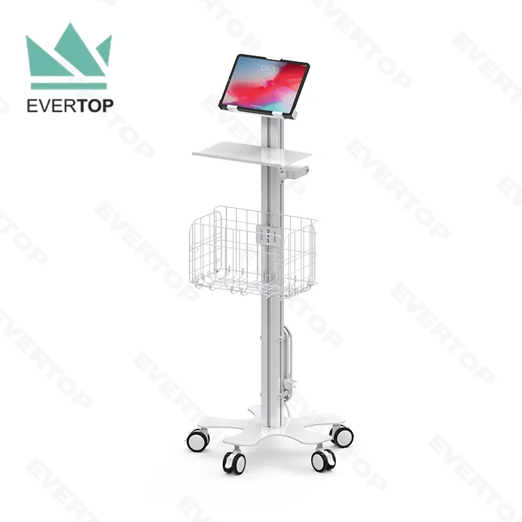 Tablet Cart TC02-E Secure For IPad Tablet Medical Rolling Kiosk Cart Universal Bracket Tablet Cart Height-Adjustable Medical Tablet Cart