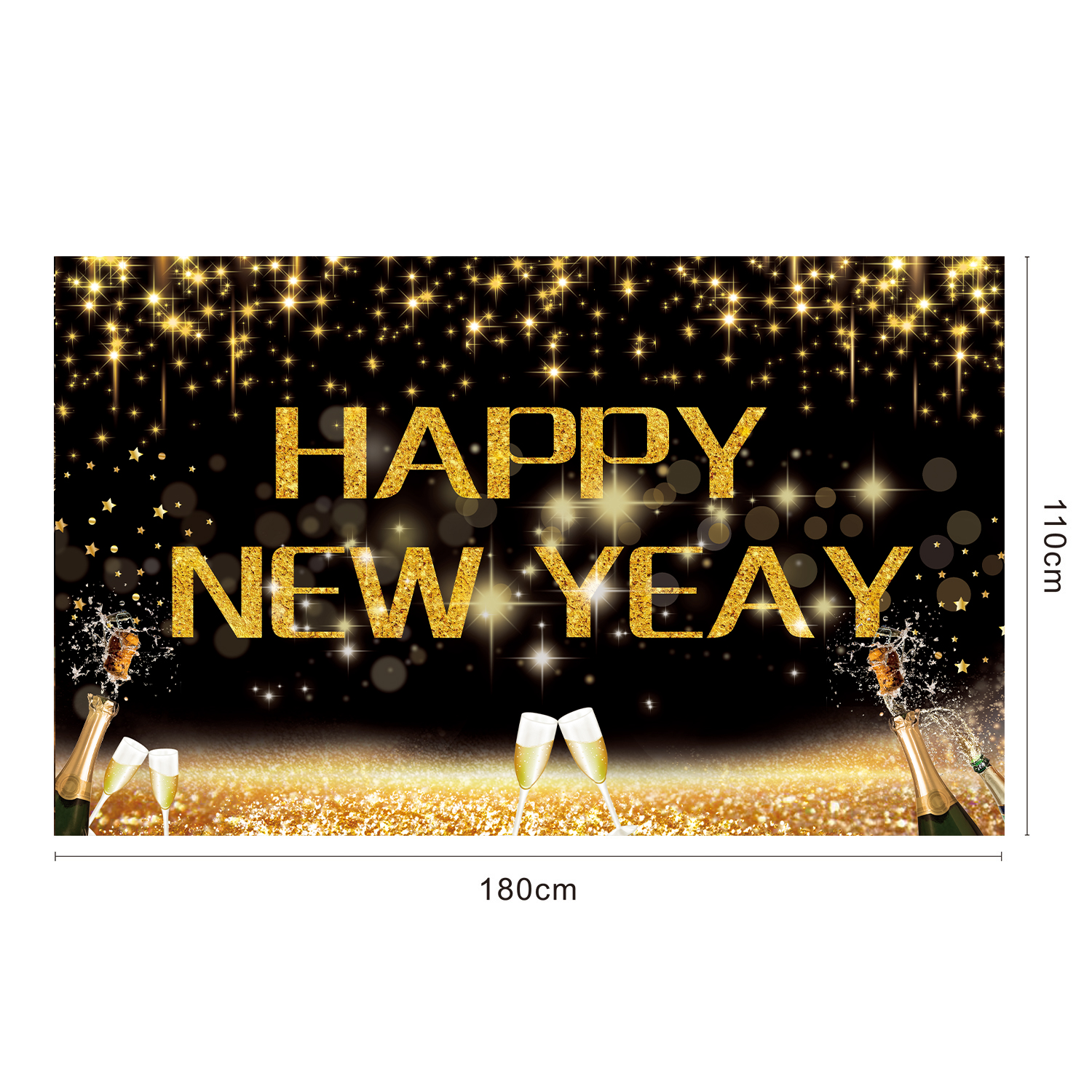 2022 Happy New Year Banner Black Gold Polyester Accept customization Popular party household decoration cheap