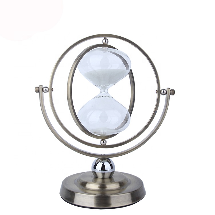 Metal big Rotatable Globe antique metal sand timer clock hourglass timer gifts for office