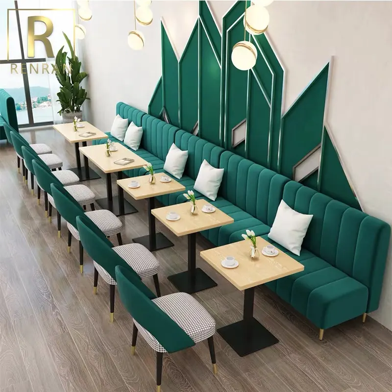 popular design velvet restaurant cafe furniture table and chair booth sofa set
