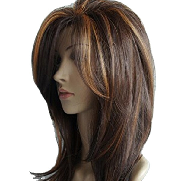 wholesale cross border real hair head set European and American wig women long straight hair blackAfrican hand-made wig