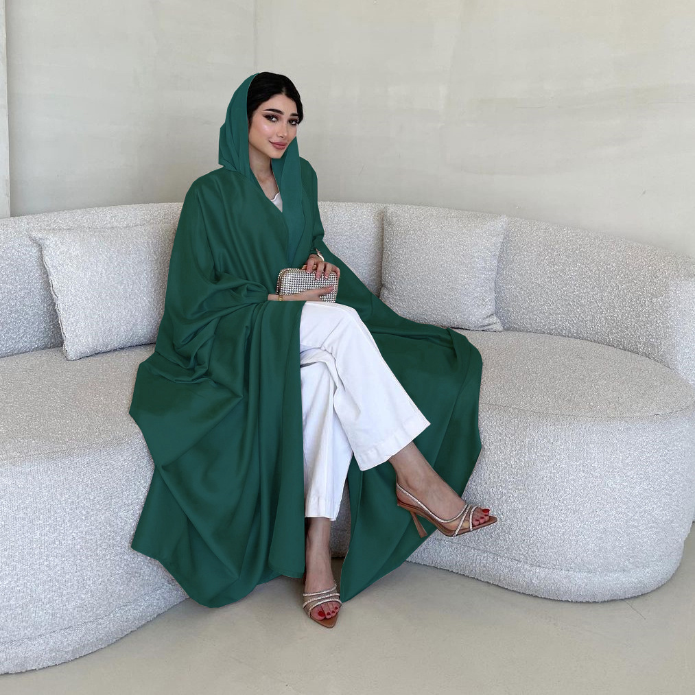 Muslim Moon black Abaya With Hijab Islamic Dress Clothing Front Open Kimono Arabic Style Dubai Muslim Abaya