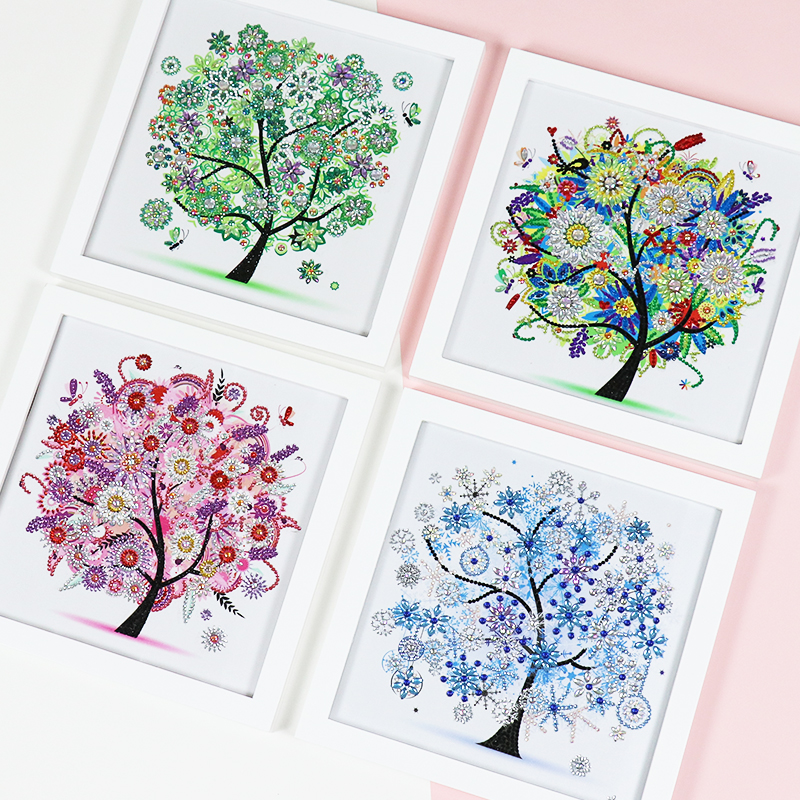 Wholesale 4 season tree diamond painting part with attached diamond 3D special shape diamond painting