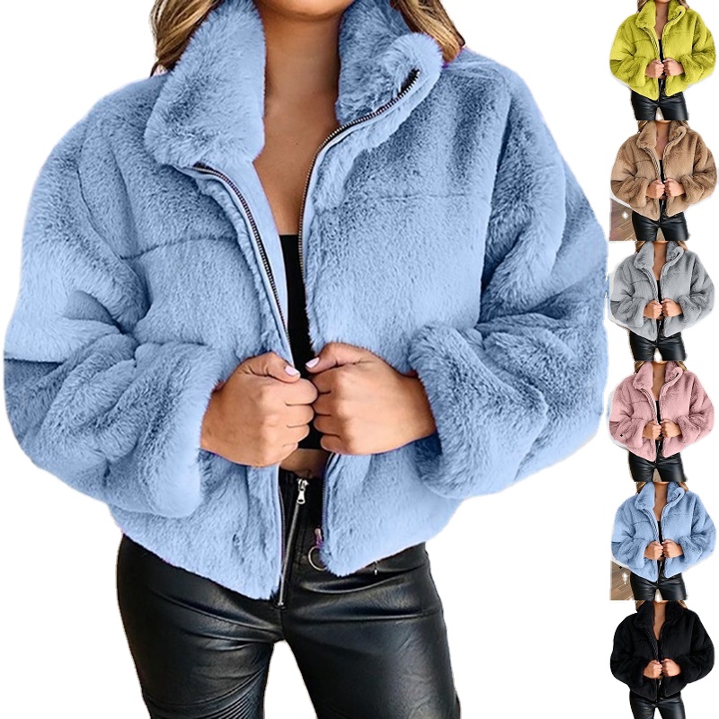 2021 Winter Women Clothing Ladies Short Coats Zipper Faux Fur Fluffy Fleece Jacket Winter Coat for Women