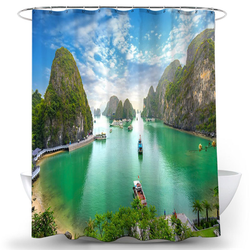 Natural Scenery Flower Tree Shower Curtains Forest Summer Landscape Bathroom Decor