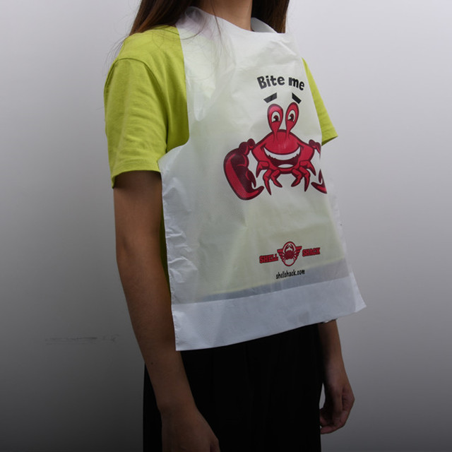 Hot Sell Adult Plastic Custom Printed Disposable Seafood Restaurant Bibs