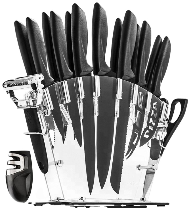 Hot sell product  17 Piece Stainless Steel Kitchen Chef Knife Black Kitchen Knife Set with Block and Knife Sharpener