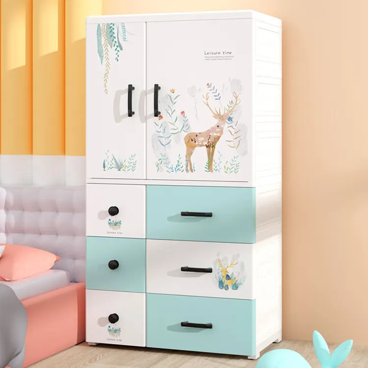 Home Living Room Bedroom Cartoon Baby Kids Plastic Storage Cabinet Folding Children Clothes Organizer Drawer Wardrobe Closet