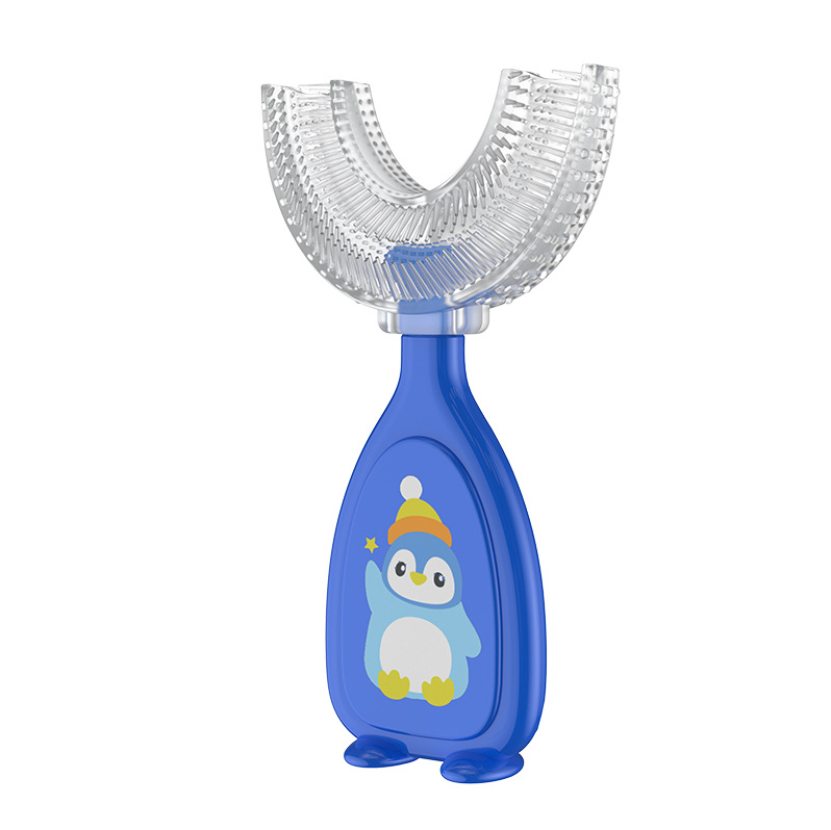 S/L Size U Shape Manual Penguin Design Bpa Free Eco Friendly Soft Silicone Baby Cleaning Infant Training Toothbrush