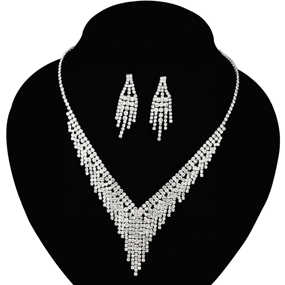 Dubai Bridal Wedding Crystal Rhinestone Necklace Earring Jewelry Set for Women