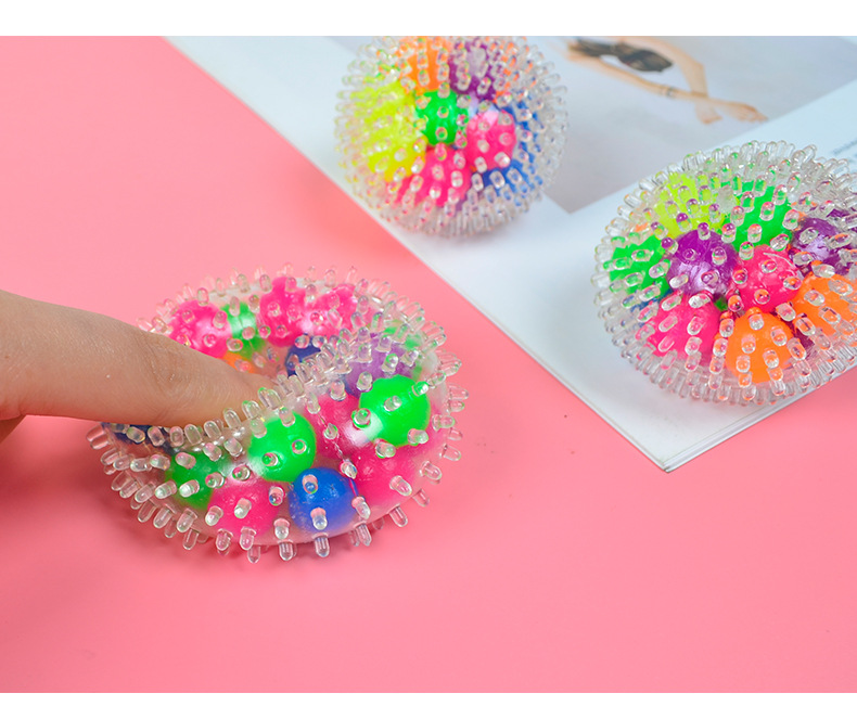 Newly 6cm TPR Rainbow Sensory DNA Stress Ball with Fur for Kids Adult Fidget Toy Squishy Rainbow Stress DNA Balls