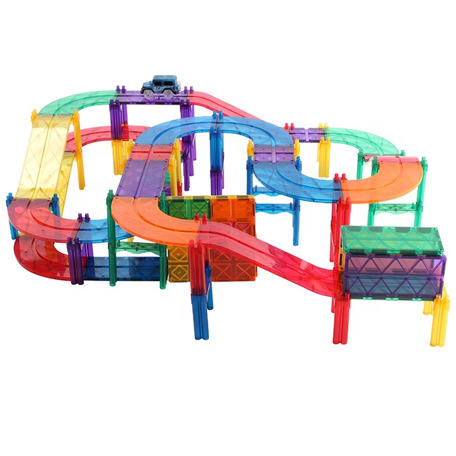 2021 best sell MNTL G8215 80pcs/set marble run race track magnetic tile magnet building block diy rc car race track toy