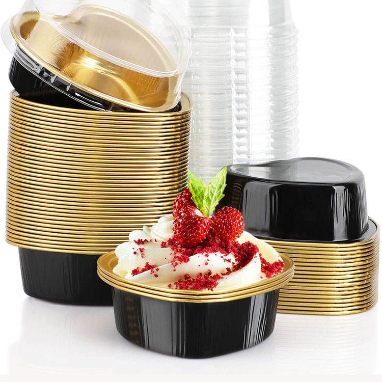 Пригодные для переработки закуски в форме сердца, снэки, десерты Flan, кекс, хрустящие пироги, алюминиевая фольга, чашки для выпечки с крышками