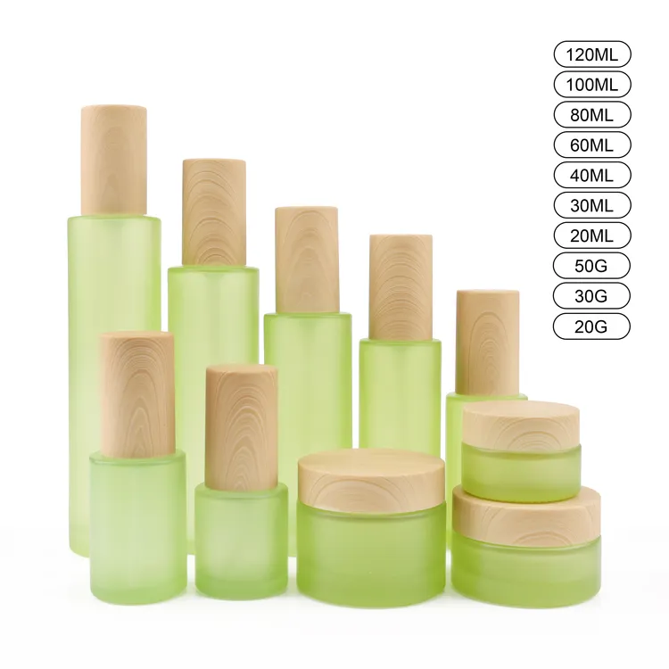 Luxury Empty 50g Glass Wooden Bamboo Cosmetic body Container 50 Ml 50ml 100g 100ml 1oz 4oz Green Packaging Wood Lid Cream Jar