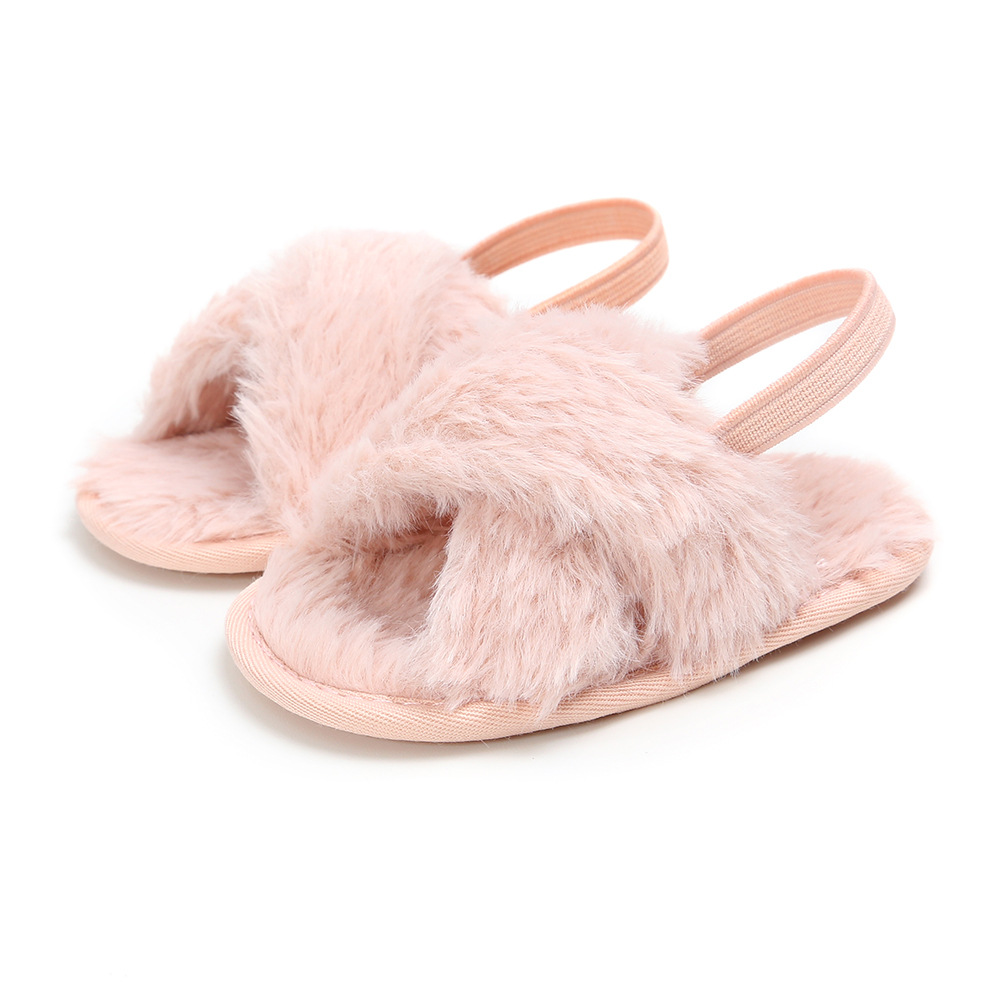 2020 Girls Cross-Strap Fur Spring Autumn Sandals Baby Toddler Kid Slide Slippers Children Indoor Outdoor Shoes