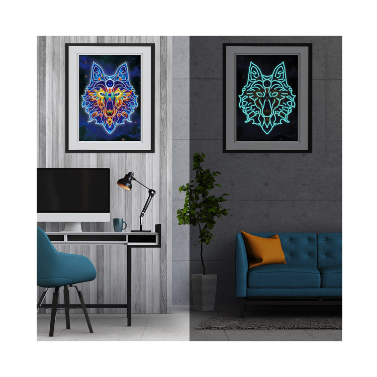 R-LD-Wolf, оптовая продажа, сделанная на заказ светящаяся Алмазная картина «сделай сам», волк, светящаяся в темноте, алмазная вышивка крестиком, мозаика, искусство, домашний декор