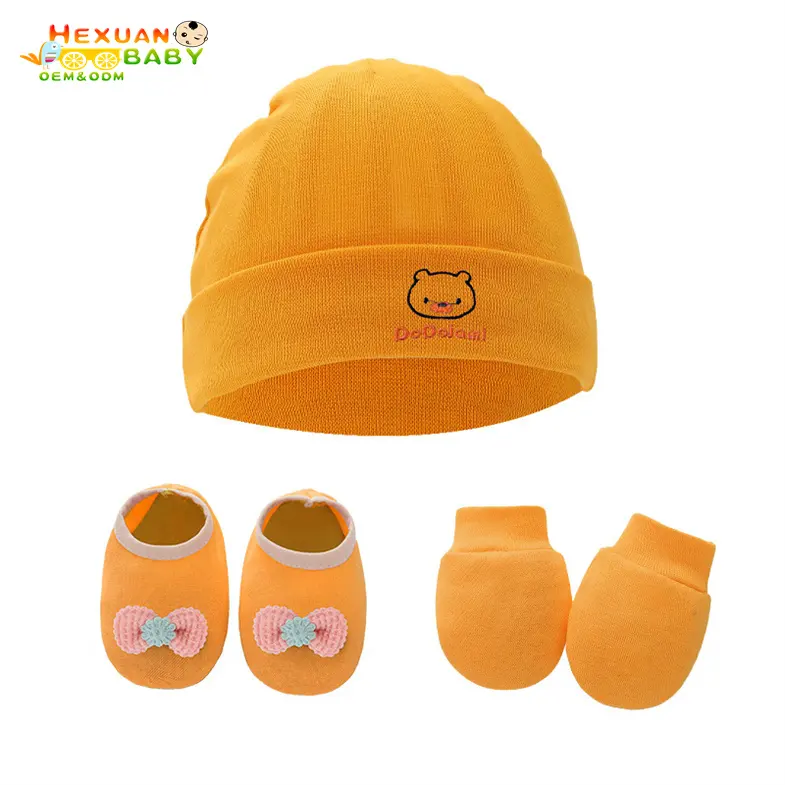 Spring and Autumn Baby Hat Mittens Booties Set Soft Cotton Double Layer Newborn Blank Baby Hats