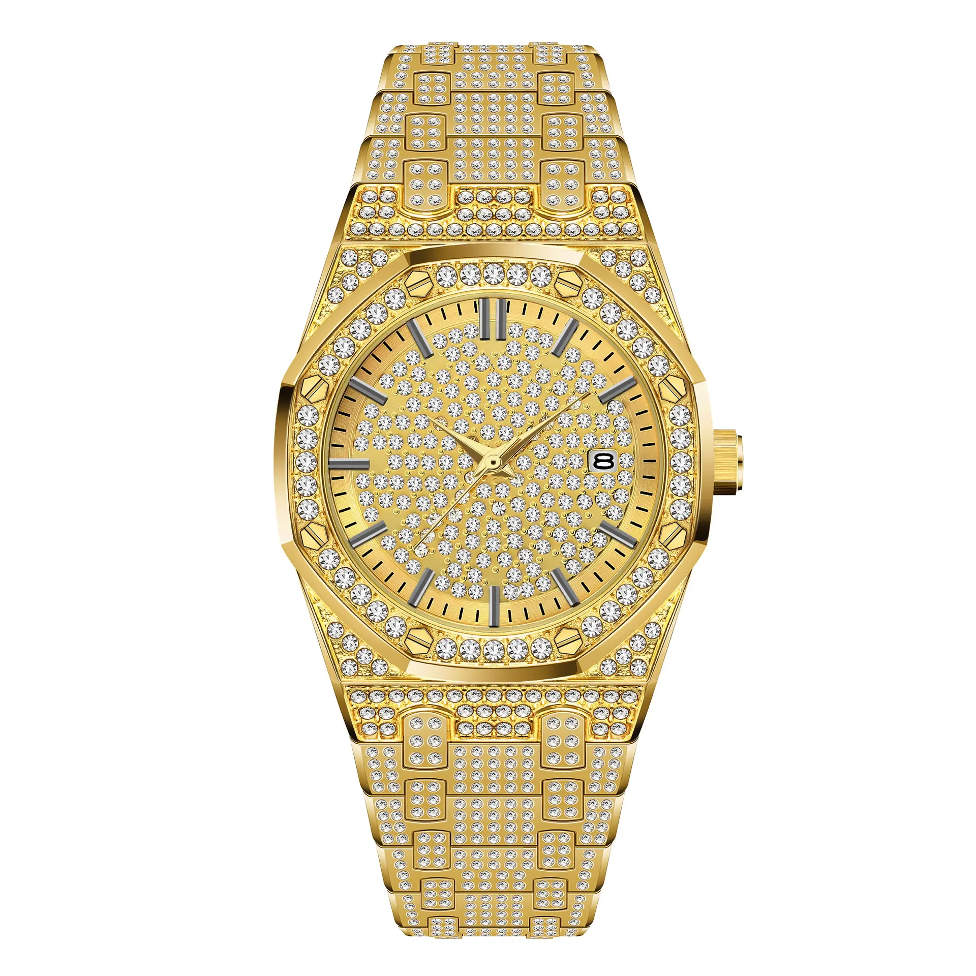 Top Brand Luxury Iced Out Male Quartz Watch Calender Unique Gift For Men