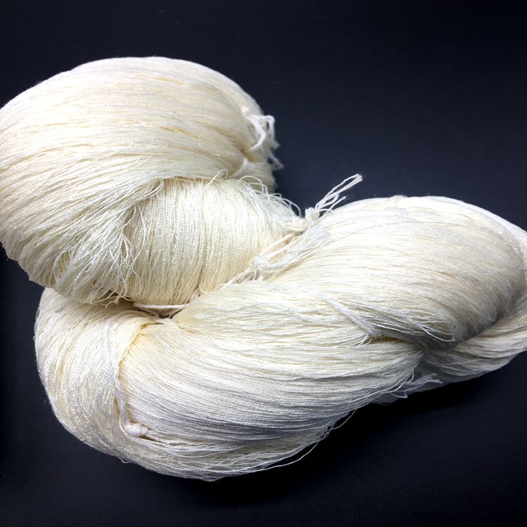 100% tussah Закрученная шелковая белая tussah Закрученная шелковая пряжа на конусах для плетения шарфов